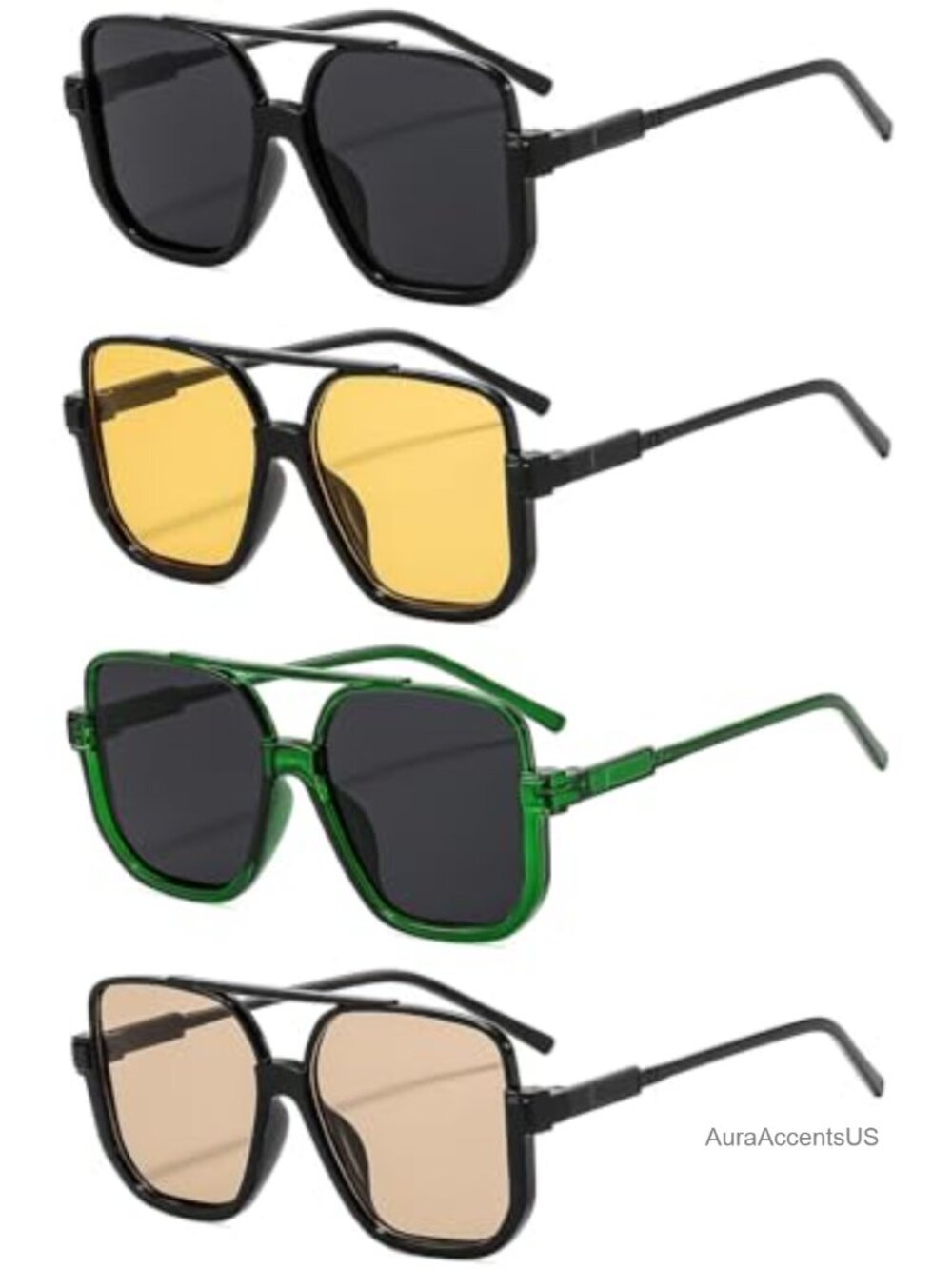 4 Pack Oversized Retro Aviator Sunglasses Semi-Rimless UV400 Protection Unisex